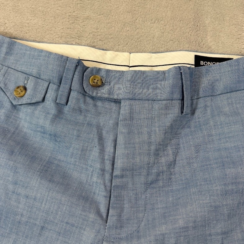 BONOBOS Mens 36S Short Slim Fit Light Blue Cotton Suit Jacket Pants 32x28 Casual - Picture 16 of 16